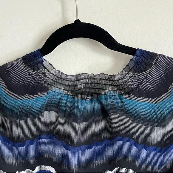 Diane Von Furstenburg Kelley Smocked Chiffon Silk Peacock Chevron Dress sz 12 - Picture 5 of 16